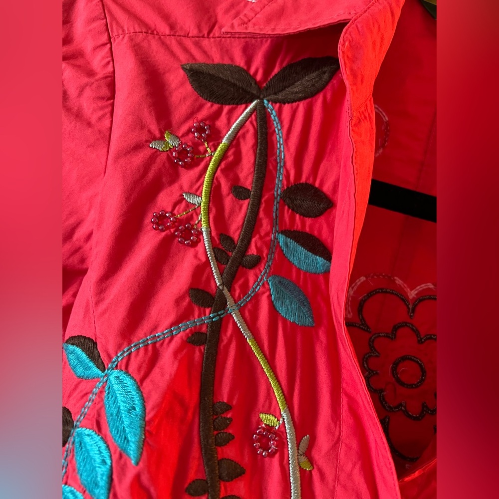 Oilily Red Embroidered Wrap Top with Multicolor Floral Accents - Picture 4 of 8